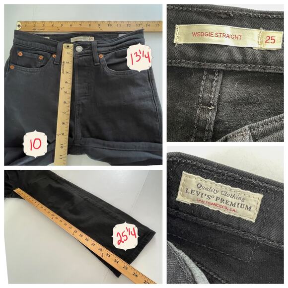 Levi's Premium Wedgie Straight Jeans Womens Sz 25 Button Fly Black Denim - Picture 7 of 8